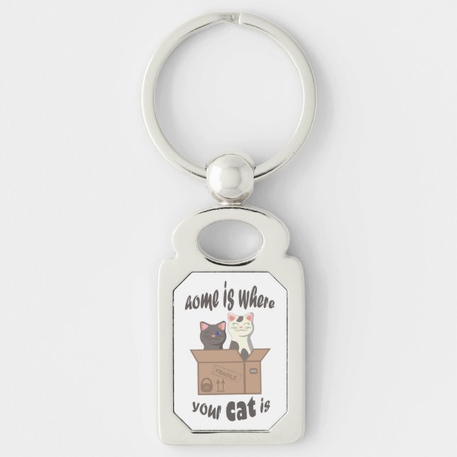 Funny quote Home is where your cat is Key Ring (Front)