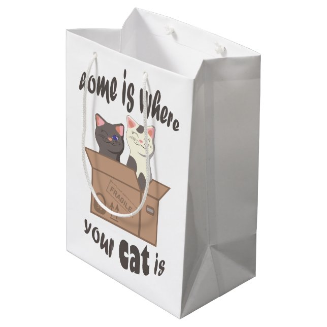 Funny quote Home is where your cat is Medium Gift Bag (Back Angled)