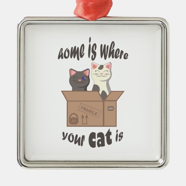 Funny quote Home is where your cat is Metal Tree Decoration (Front)