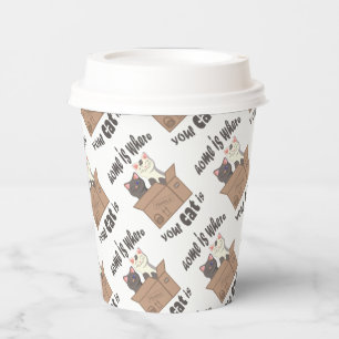 Funny quote Home is where your cat is Paper Cups
