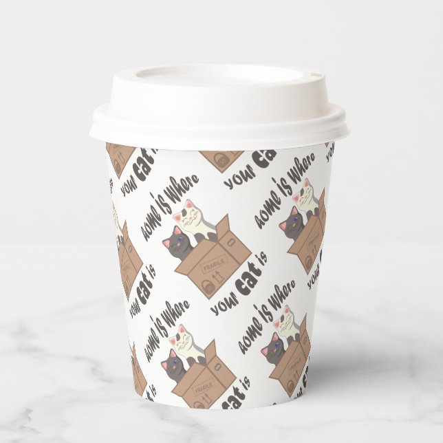 Funny quote Home is where your cat is Paper Cups (Front)