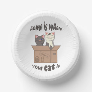 Funny quote Home is where your cat is Paper Plate