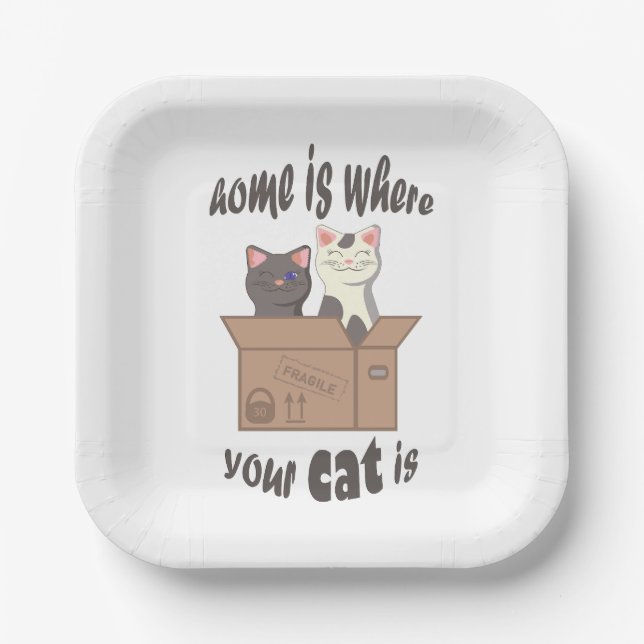 Funny quote Home is where your cat is Paper Plate (Front)