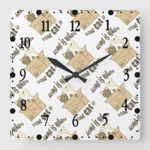 Funny quote Home is where your cat is Square Wall Clock