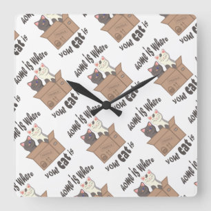 Funny quote Home is where your cat is Square Wall Clock