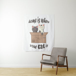 Funny quote Home is where your cat is Tapestry