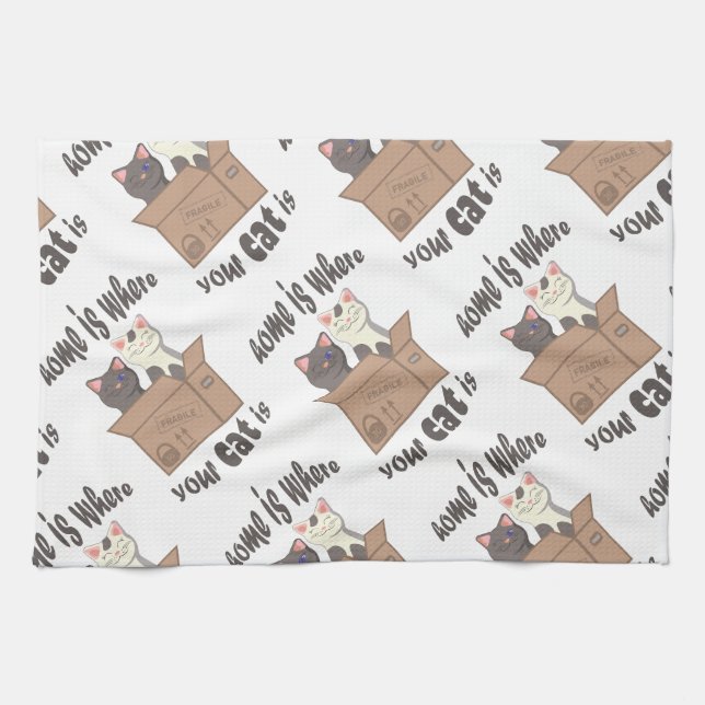 Funny quote Home is where your cat is Tea Towel (Horizontal)