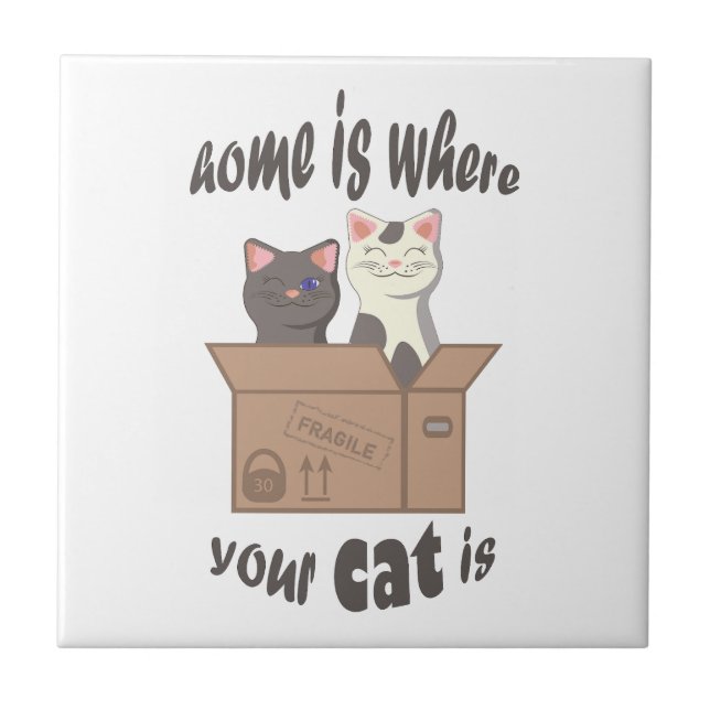 Funny quote Home is where your cat is Tile (Front)