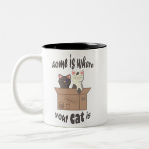 Funny quote Home is where your cat is Two-Tone Coffee Mug