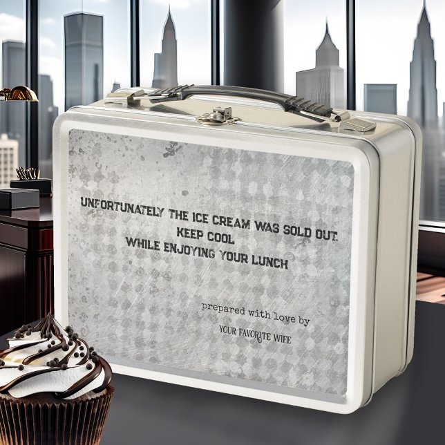 Funny Quote Husband Metallic Metal Lunch Box (Lunch Box featuring a grunge metallic design with your custom (funny or other) quote. Husband gift)