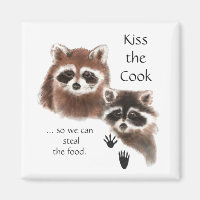 Funny Quote Kiss the Cook Cute Raccoons, Animal