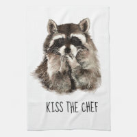 Funny Quote Kiss the Cook Cute Raccoons, Animal