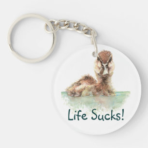 Funny Quote, Life Sucks, Angry Duck, Bird  Mug Key Ring