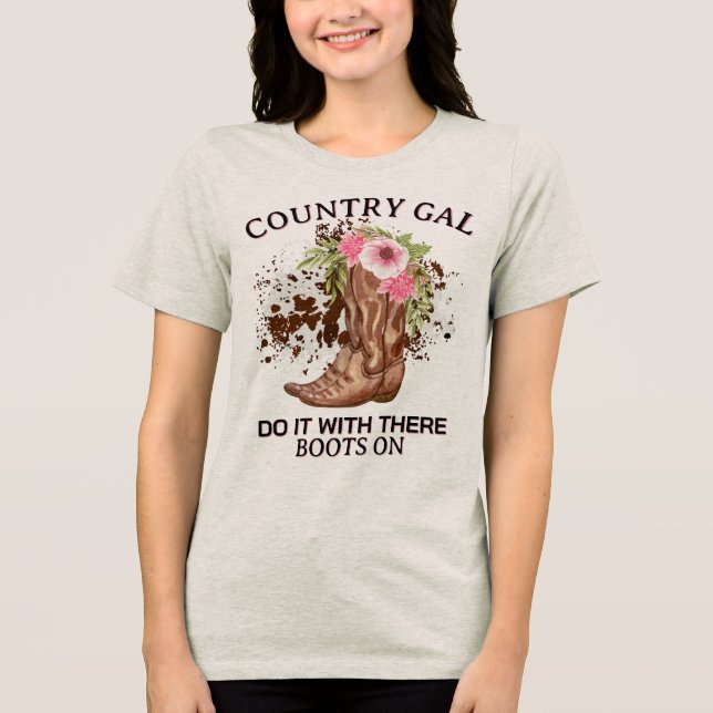 Funny quote retro cowgirl floral boots  Tri-Blend shirt (Front)