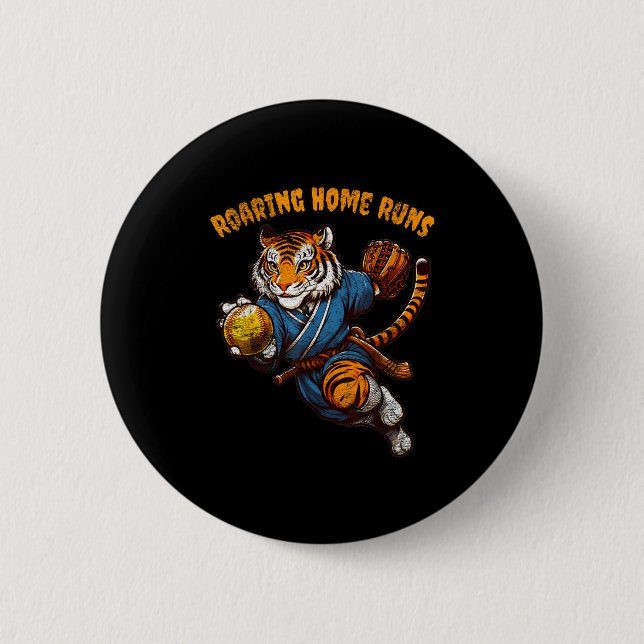 Funny Quote Roaring Home Run Ball Retro Tiger Love 6 Cm Round Badge (Front)