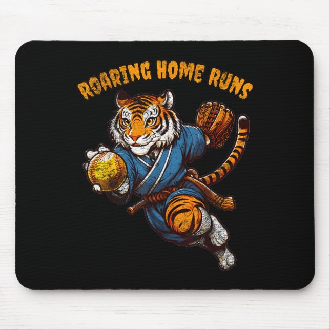 Funny Quote Roaring Home Run Ball Retro Tiger Love Mouse Pad (Front)