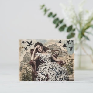 Funny Quote Vintage Woman in a Fork Dress  Postcard