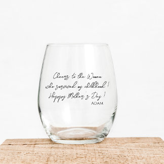 Funny Quotes Mother's Day Gift Script Modern Stemless Wine Glass