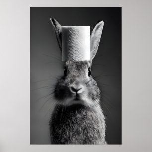 Funny Rabbit Bathroom Print, Toilet Paper Hat Poster
