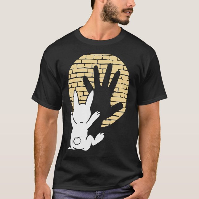 Funny Rabbit Bunny Hand Shadow T-Shirt (Front)
