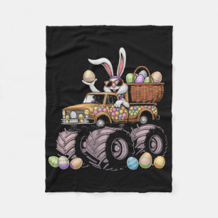 Funny Rabbit Bunny Monster Truck Eggs Kids Easter  Fleece Blanket