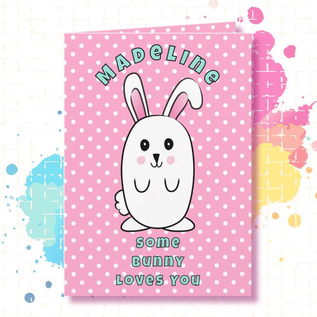 Funny Rabbit Cartoon Some Bunny Loves You Birthday Card (Creator Uploaded)