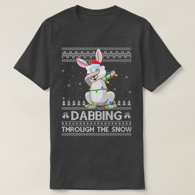 Funny Rabbit Dabbing Through The Snow Ugly Rabbit  T-Shirt (Design Front)