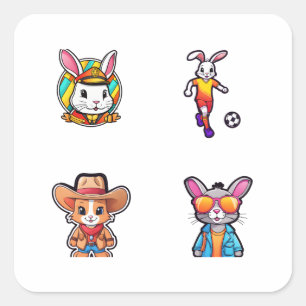 Funny Rabbit Doodle Art Style 4 Pack Stickers