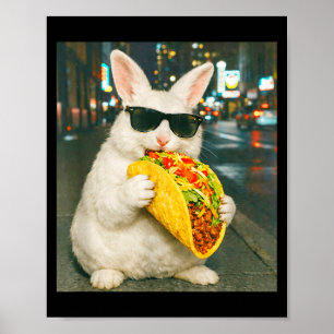 Funny rabbit eating taco meme retro bunny poster