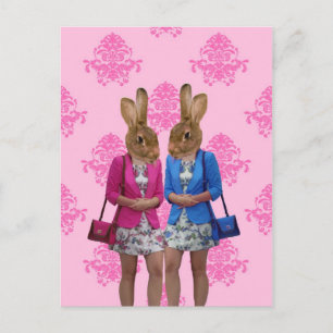 Funny rabbit girls going shopping postcard