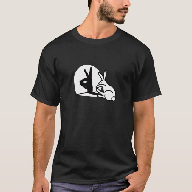 Funny Rabbit hand shadow puppets bunny figure pop  T-Shirt (Front)