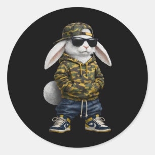 Funny Rabbit Hip Hop Bunny Camo Easter Men Boy Tod Classic Round Sticker