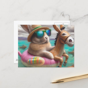 Funny Rabbit in a Donkey Float Digital Art Postcard