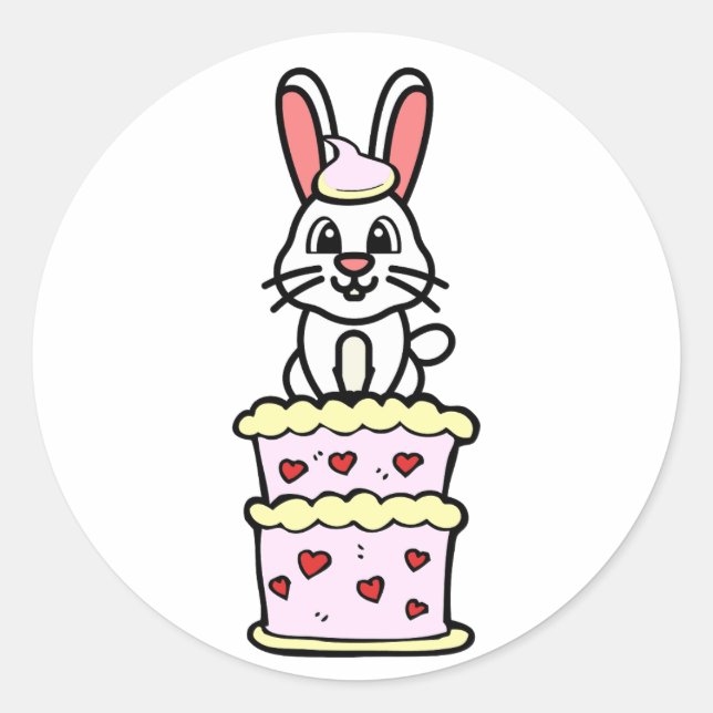 Funny Rabbit jumping out of a cake Classic Round Sticker (Front)