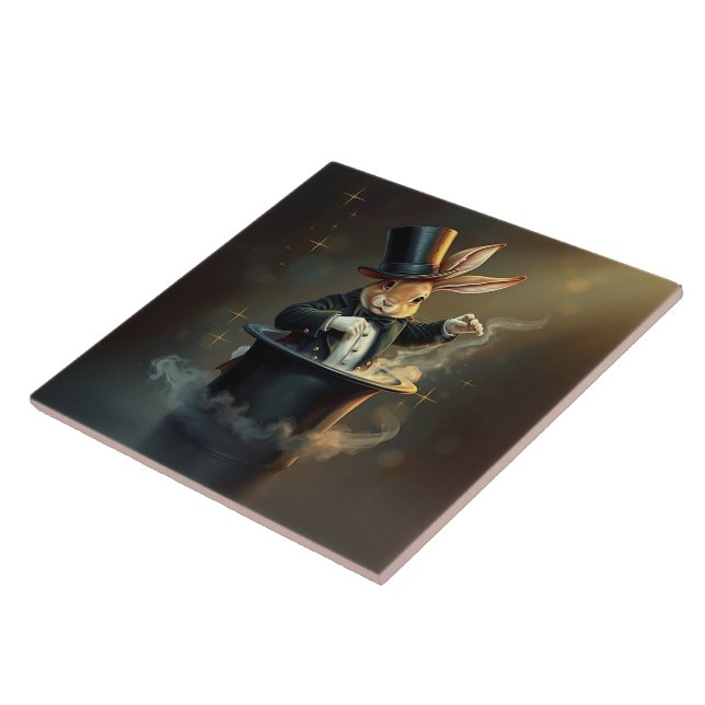 Funny Rabbit Magician Pulling Itself Out of Tophat Tile (Side)