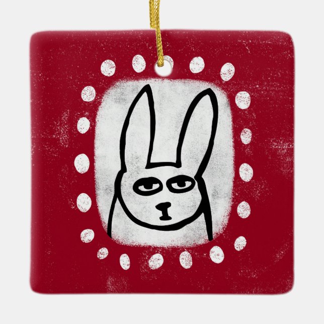 Funny Rabbit On Red Ornament (Front)