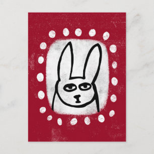 Funny Rabbit On Red Postcard