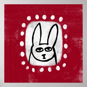 Funny Rabbit On Red Poster Wall Art