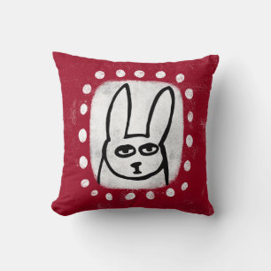 Funny Rabbit On Red Throw Pillow