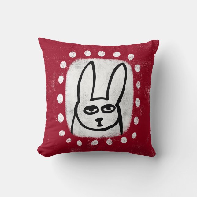 Funny Rabbit On Red Throw Pillow (Front)