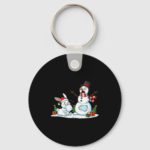 Funny Rabbit Snowman Christmas Bunny Womens Mens K Key Ring