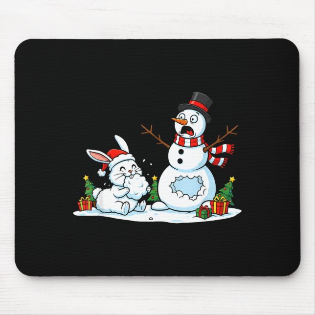 Funny Rabbit Snowman Christmas Bunny Womens Mens K Mouse Pad (Front)
