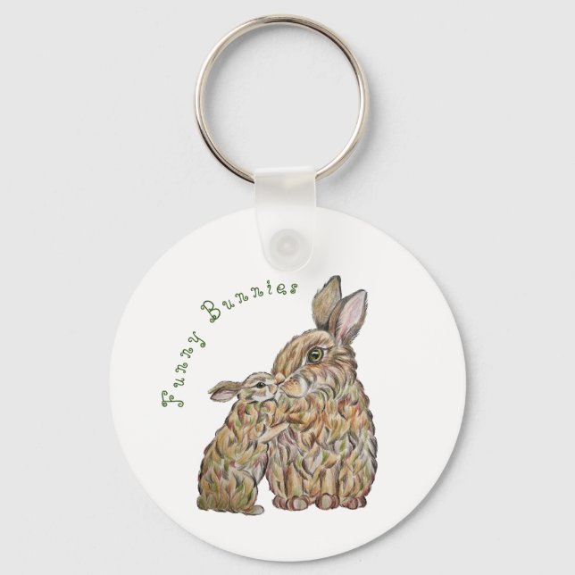 Funny rabbits. Pencil drawing Key Ring (Front)