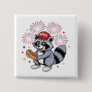 Funny Raccoon 4th Of July Patriotic Cute Red White 15 Cm Square Badge