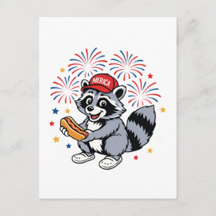 Funny Raccoon 4th Of July Patriotic Cute Red White Holiday Postcard