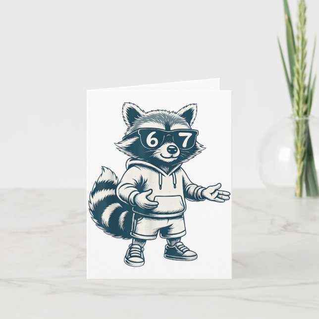 Funny Raccoon 67 Meme Six Seven  Card (Front)