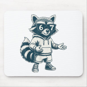 Funny Raccoon 67 Meme Six Seven Mouse Pad