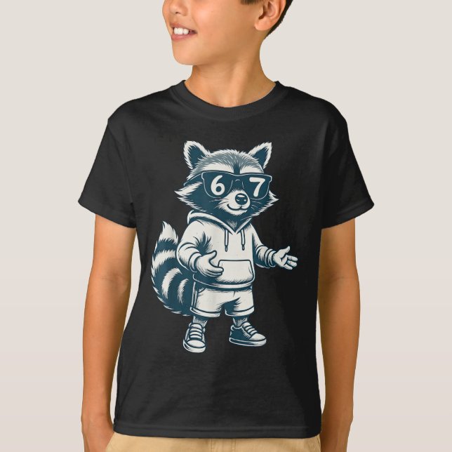 Funny Raccoon 67 Meme Six Seven  T-Shirt (Front)