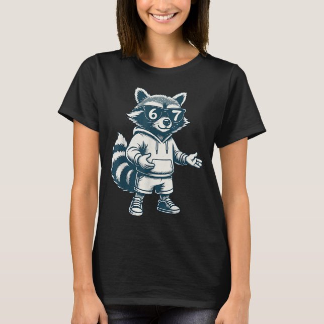 Funny Raccoon 67 Meme Six Seven  T-Shirt (Front)