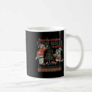 Funny Raccoon Christmas Deck These Halls Humor  Coffee Mug